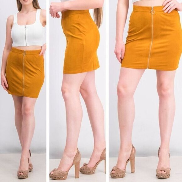 Guess Womens Faux Suede Mini Skirt Size XS Mustard Yellow - Picture 1 of 5